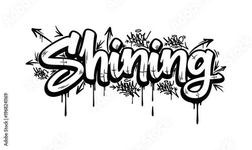 Shining Cozy. lettering and all elements in black. Vector style. AWhite background. Pure white background. Perfect isolation and visual consistency.