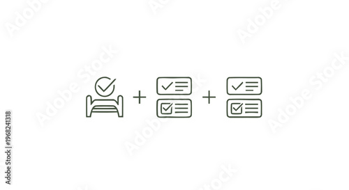 Checkmark Symbol on a Bed and Two Checklists Representing Tasks Completed.