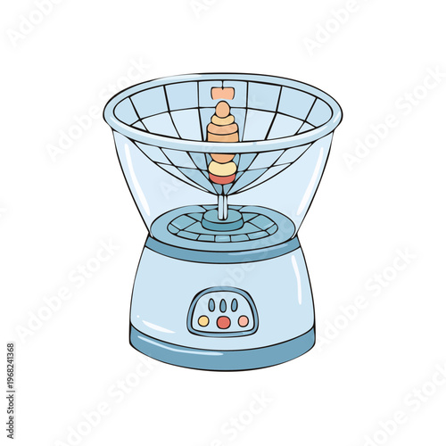 Cute cartoon illustration of a modern food blender with clear bowl and controls