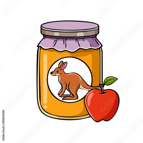 Sweet Apple Jelly Jar with Kangaroo Illustration for Natural Spreads and Australian Flavors