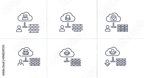 Cloud Computing Security Icons Representing Network Protection and Data Privacy.