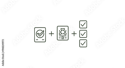 Checkmarks and Icons Representing Task Completion and Approval Process.