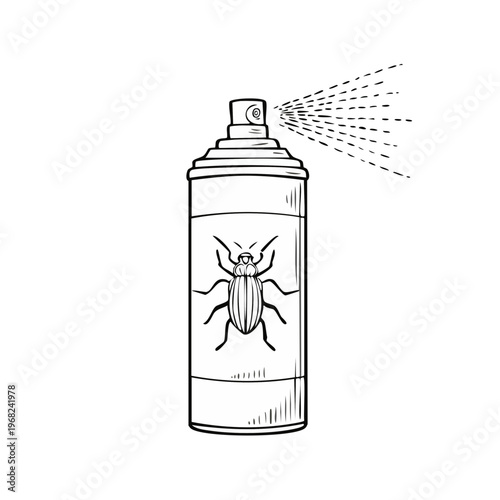 Line Art Insecticide Spray Can with Beetle Illustration and Mist