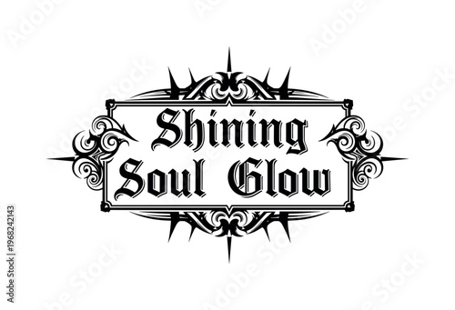 Shining Soul Glow. lettering and all elements in black. Vector style. AWhite background. Pure white background. Perfect isolation and visual consistency. Bold