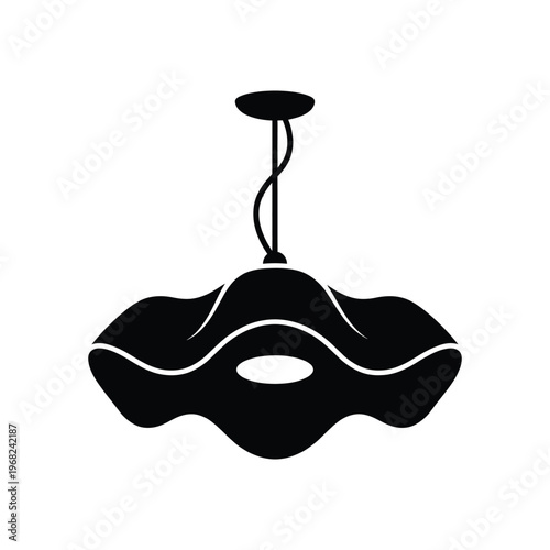 Black pendant light fixture with wavy shade and white accents black light fixture