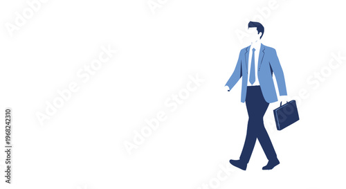 Business professional walking with briefcase, ready for work, isolated.