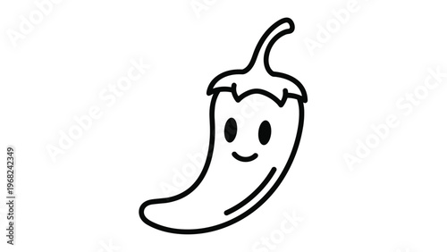 Smiling cartoon chili pepper character illustration for spicy food menu or Mexican restaurant graphic branding.