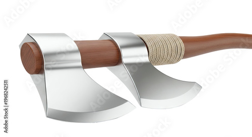 Double Axe Head with Wooden Handle and Rope Wrap