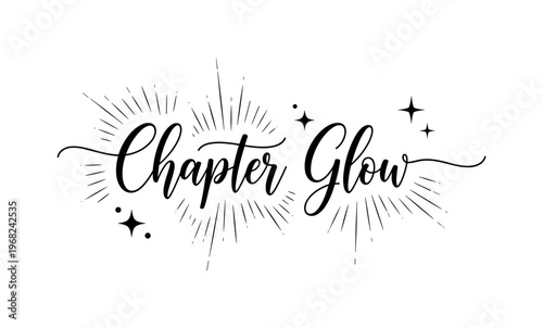 Chapter Glow. lettering and all elements in black. Vector style. AWhite background. Pure white background. Perfect isolation and visual consistency. Elegant