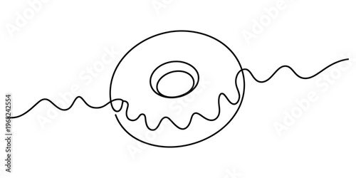 Minimalist Continuous Line Drawing of a Glazed Donut