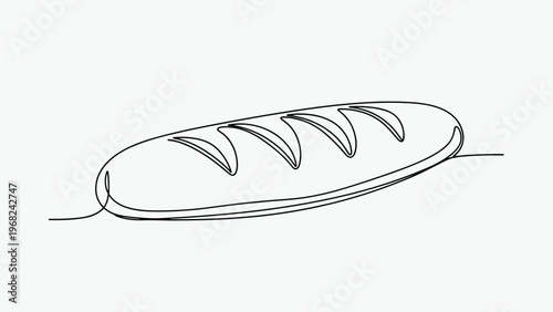 Minimalist continuous line art drawing of a fresh loaf of crusty bread depicted on a clean light gray background.