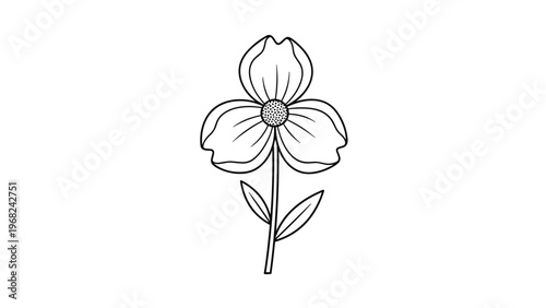 Simple black and white line drawing of a flower with three large petals and a textured stamen on a white background.