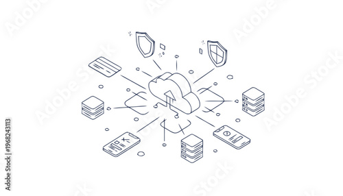 Cloud Computing Network with Connected Devices and Data Security.