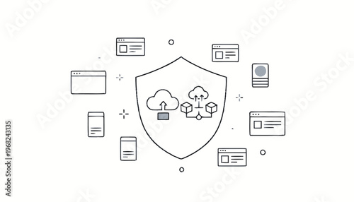 Cloud Security Shield with Network and Data Protection Concept.