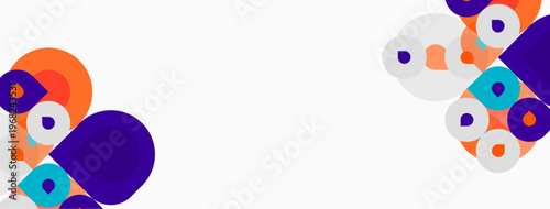 Abstract shapes, vibrant colors, minimalist design. Circles overlap creating dynamic composition. Clean background offers visual balance.