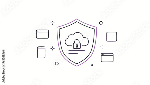Cloud Security Shield with Padlock Icon for Data Protection.