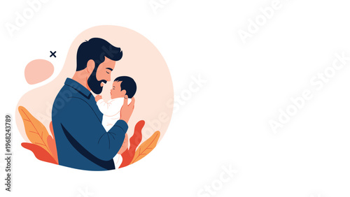 Father holding his newborn baby in a warm embrace on white background for parenting or family bond concept.