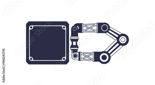 Abstract Robotic Arm Holding a Square Board on White Background.