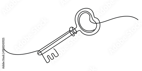 Minimalist Continuous Line Drawing of an Antique Key