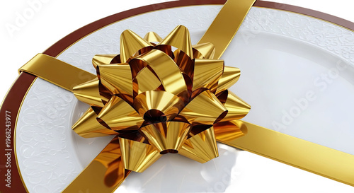 Golden Gift Bow on a Decorative Plate