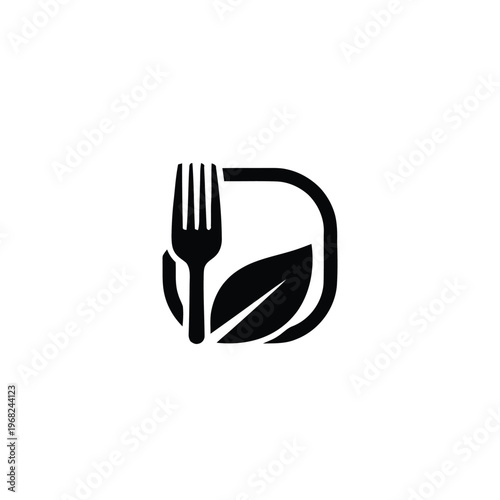 Black fork and leaf logo symbol.