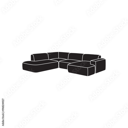 Black sectional sofa with white outlines on a white background couch
