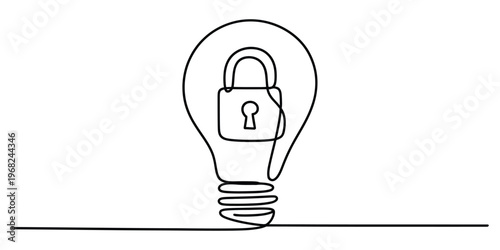 Continuous One Line Drawing of a Lightbulb with a Padlock