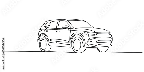 Continuous One Line Drawing of an SUV Car