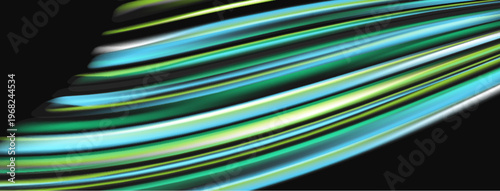 Abstract fluid shapes, vibrant colors, dark background. Smooth curves create dynamic visual flow, modern design element.