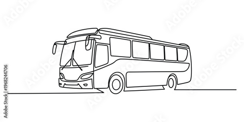 Continuous One Line Drawing of a Modern Travel Bus