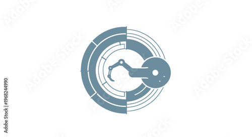 Abstract Robotic Arm Icon Within a Circular Tech Design.
