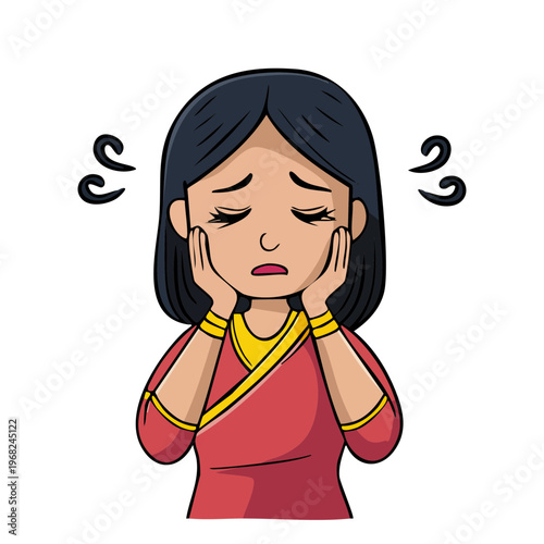Young woman experiencing distress and anxiety, holding her face with worried expression