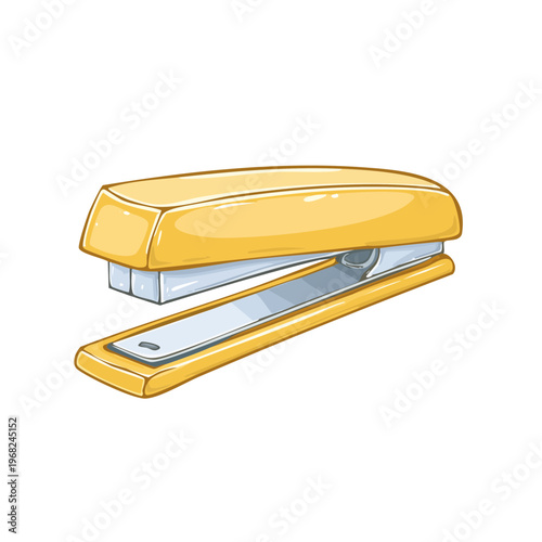 Yellow office stapler for binding documents and papers in a clean illustration style