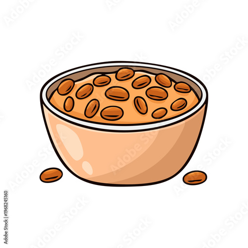 Cartoon bowl of porridge with nuts illustration healthy breakfast food