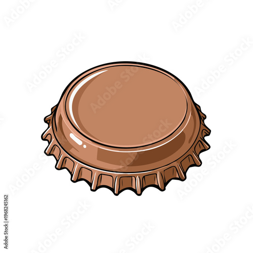 Illustration of a brown bottle cap with a ridged edge and a metallic sheen