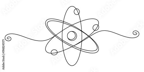 Minimalist Continuous Line Drawing of an Atom