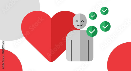 Happy Person with Heart and Checkmarks - Health, Love, Success Concept