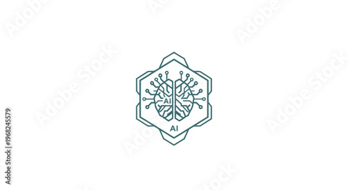Artificial Intelligence Brain Icon within Hexagon Shape Design.