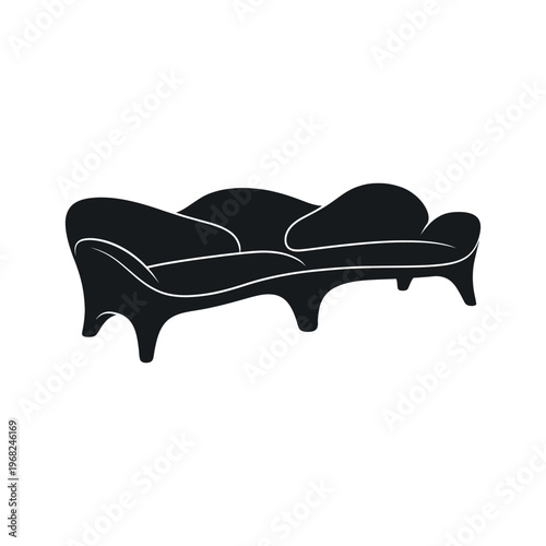 Black silhouette of a curved chaise longue with white outline