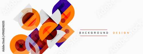 Abstract geometric shapes overlap, creating vibrant colorful design. Modern style, clean lines, suitable for backgrounds.