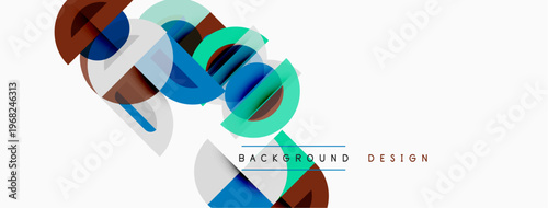 Abstract geometric shapes overlap, creating dynamic visual effect. Modern design elements present clean aesthetic. Background is white.