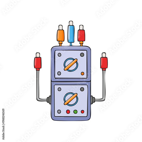 Cartoon electronic device with multiple inputs and control dials for audio or video signals