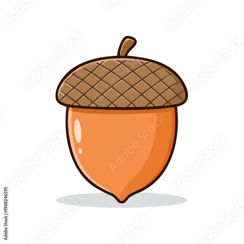 Cute cartoon acorn with brown cap and orange body isolated on white background