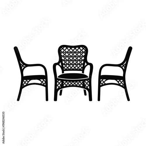 Black wicker patio furniture set of three chairs