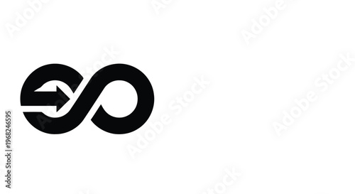 Black Infinity Symbol with Arrow on White Background.