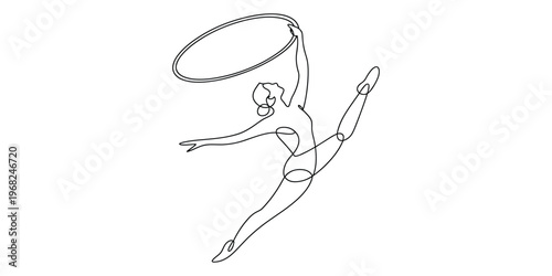 Continuous One Line Drawing of Rhythmic Gymnast with Hula Hoop