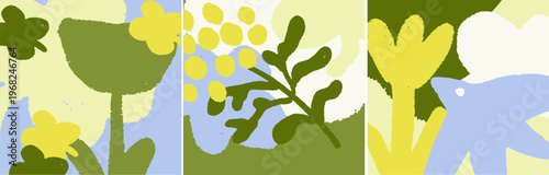 Floral Spring Background, Vector Illustration Hand Drawing Set