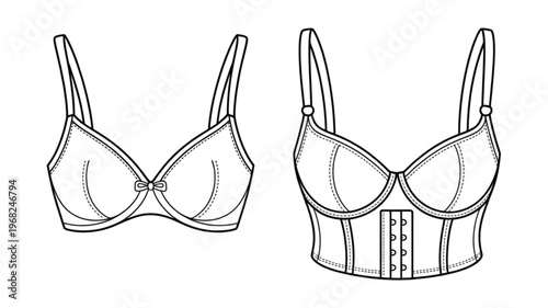 Vintage-style bra viewed from front and back perspectives Vector