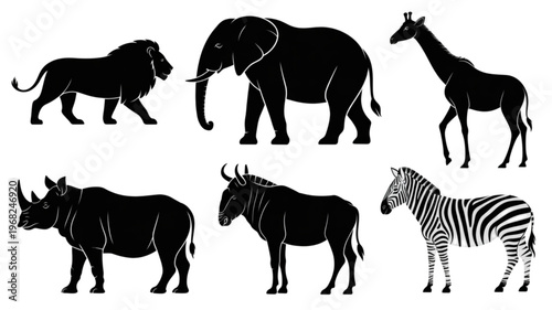A collection of six different african ungulate animals standing side by side Vector