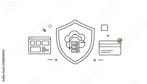 Cloud Security Shield Icon Illustration for Data Protection.